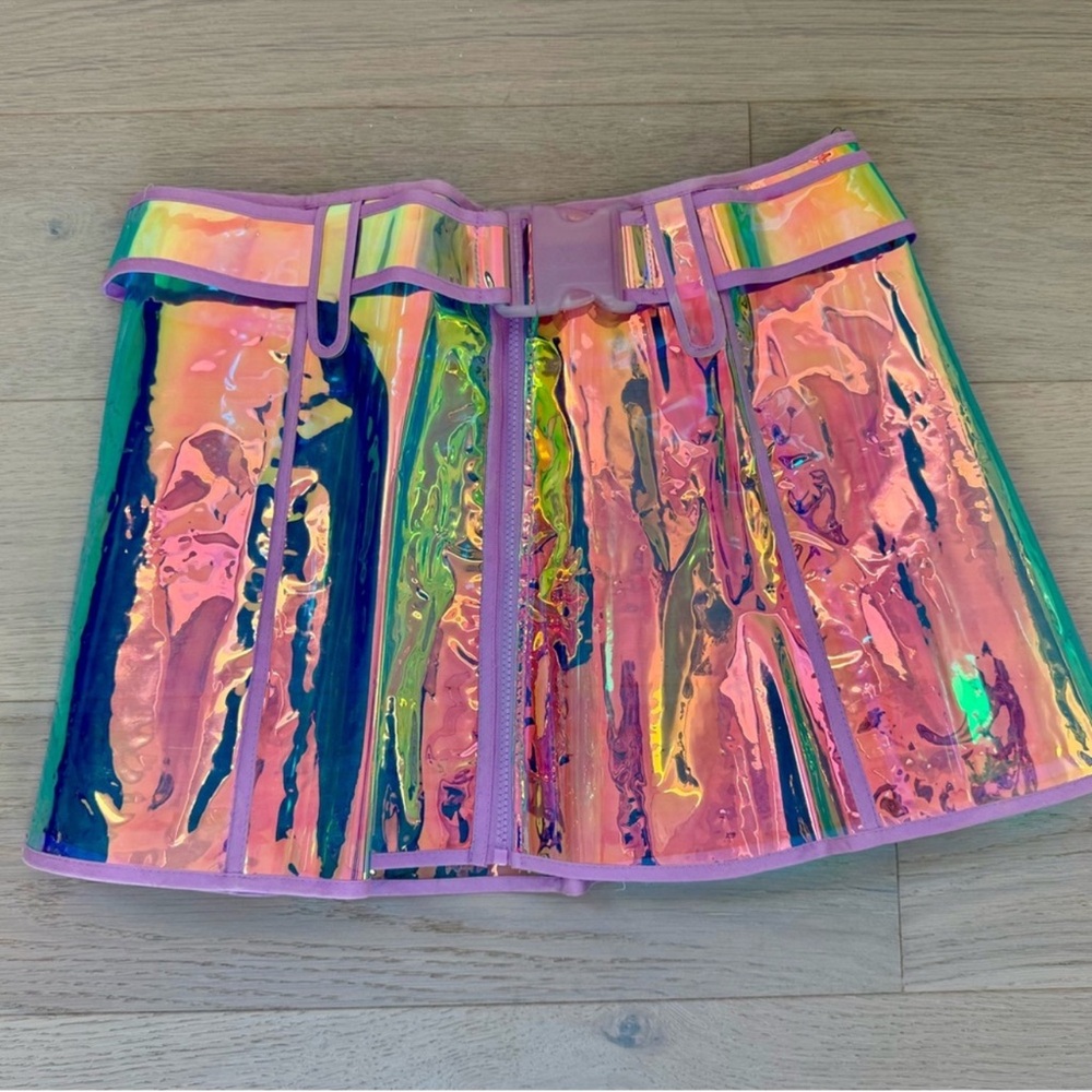 Dolls Kill Club Exx Dream Crusher Clear Holographic PVC Rainbow Skirt XXL
